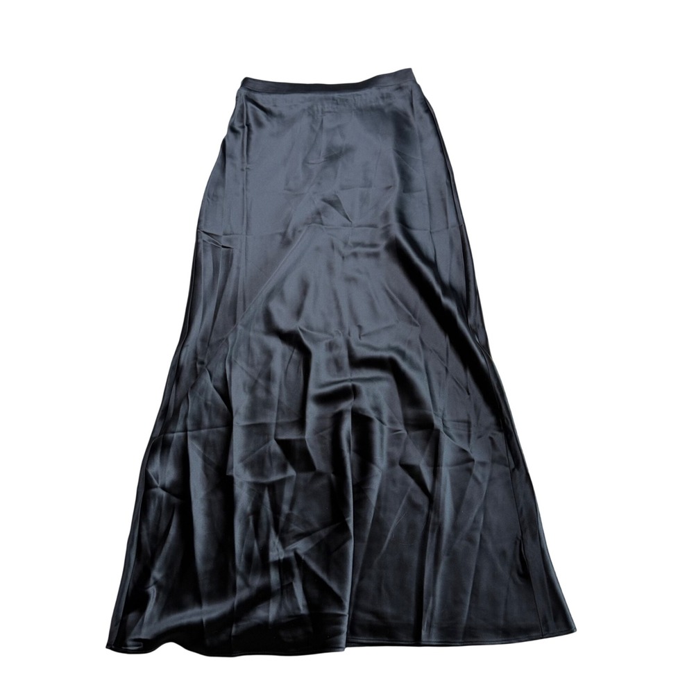 THINGS BETWEEN Satin Maxi Skirt Black Elastic Waist Women's Size Small Glam